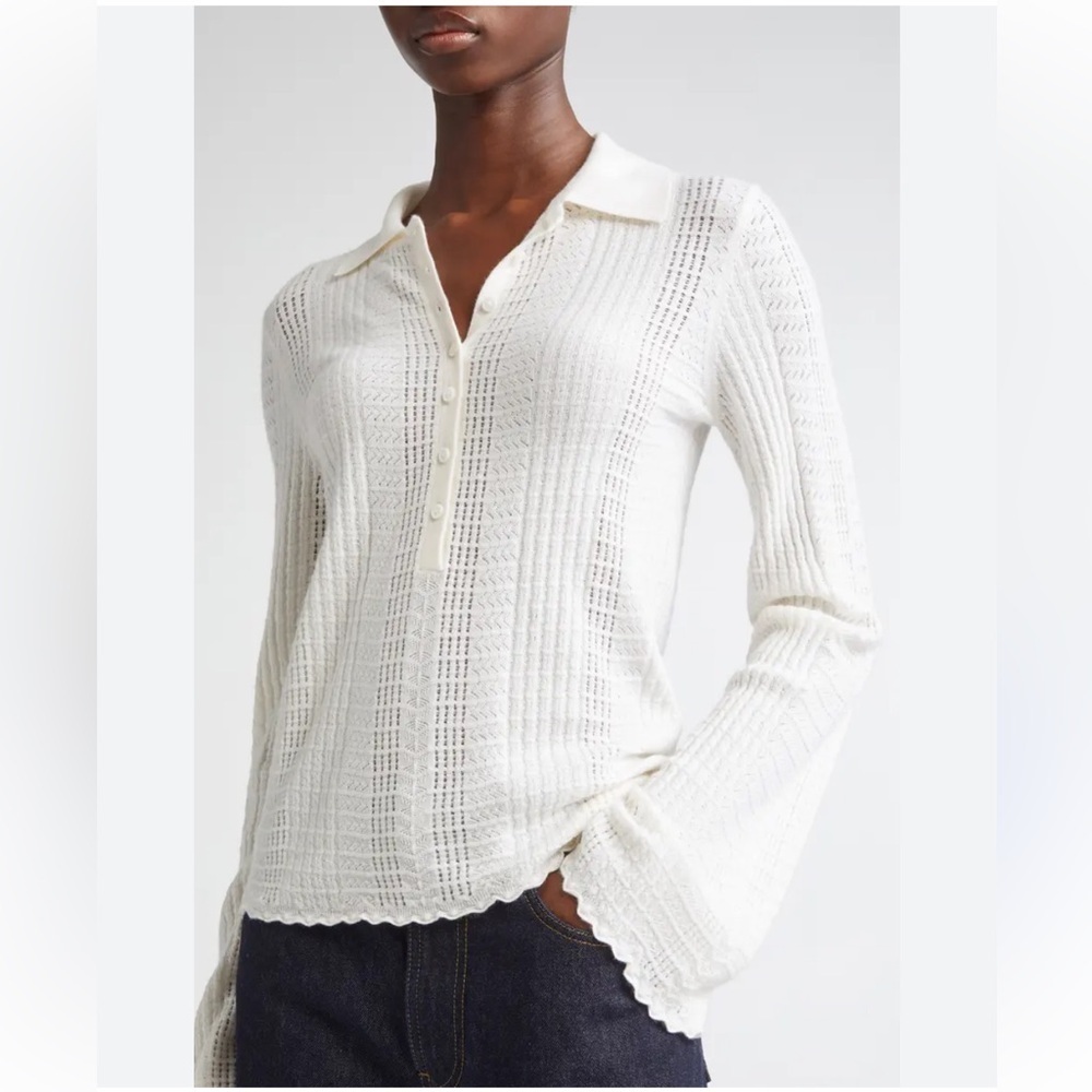 LouLou De Saison Womens Sweater Beige XS Tiha Wool Cashmere Polo Collared Top